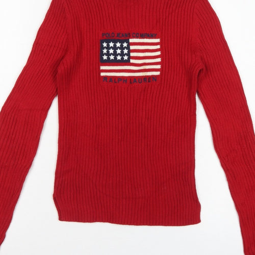 Polo Jeans Ralph Lauren Women Red S USA Flag Rib Knit Jumper
