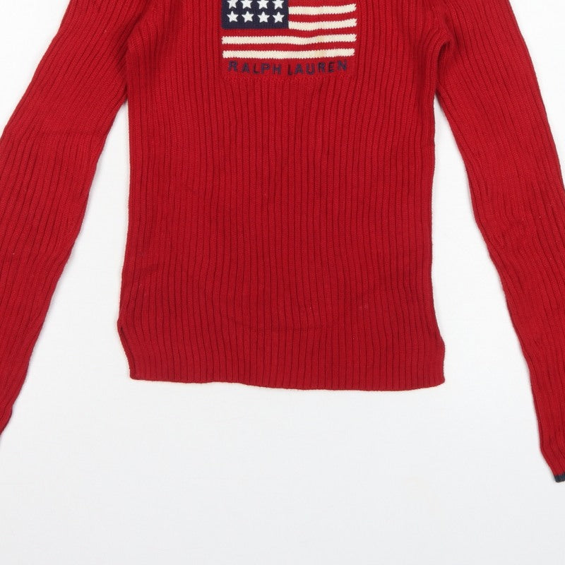 Polo Jeans Ralph Lauren Women Red S USA Flag Rib Knit Jumper