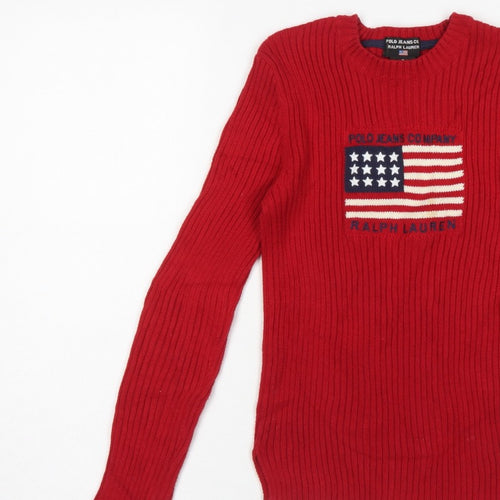 Polo Jeans Ralph Lauren Women Red S USA Flag Rib Knit Jumper