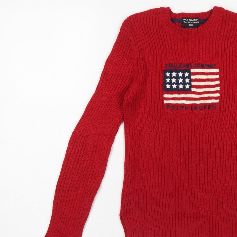 Polo Jeans Ralph Lauren Women Red S USA Flag Rib Knit Jumper