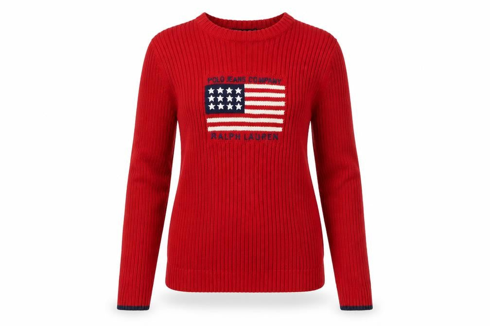 Polo Jeans Ralph Lauren Women Red S USA Flag Rib Knit Jumper