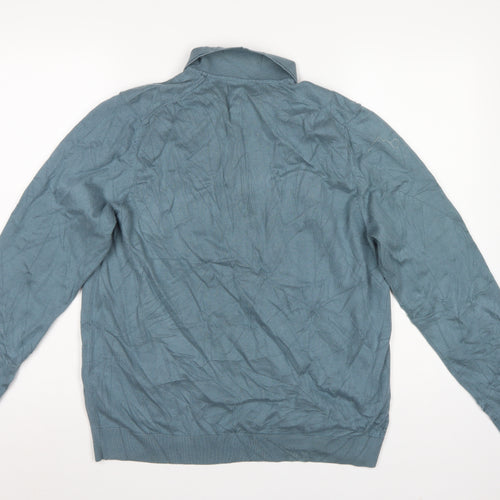 Marks and Spencer Men Blue L Collared Cotton Knit Pullover Jumper