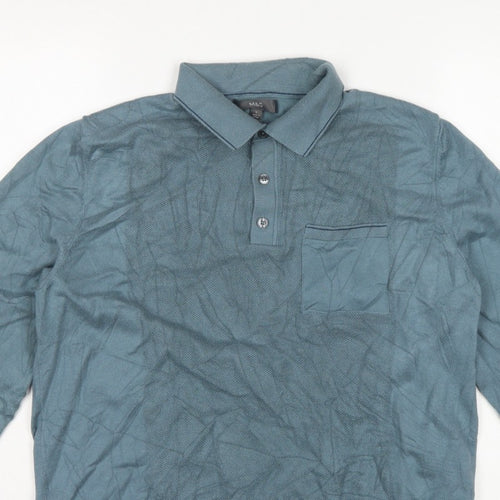 Marks and Spencer Men Blue L Collared Cotton Knit Pullover Jumper