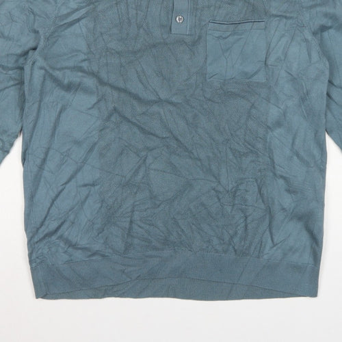 Marks and Spencer Men Blue L Collared Cotton Knit Pullover Jumper