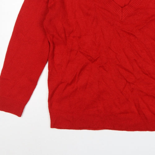Brave Soul Women’s Red V-Neck Acrylic Knit Pullover Jumper L