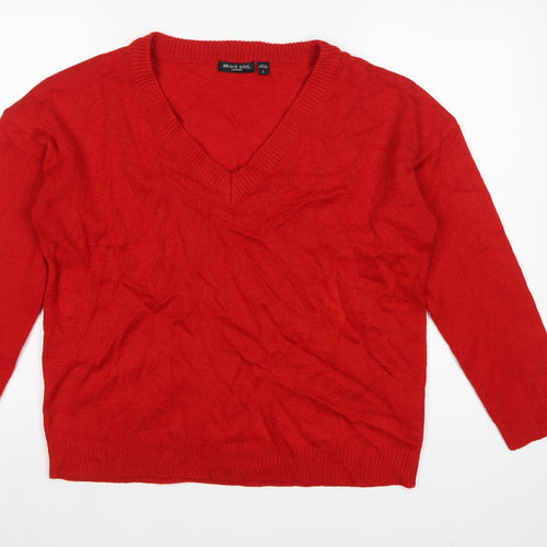 Brave Soul Women’s Red V-Neck Acrylic Knit Pullover Jumper L