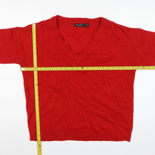 Brave Soul Women’s Red V-Neck Acrylic Knit Pullover Jumper L