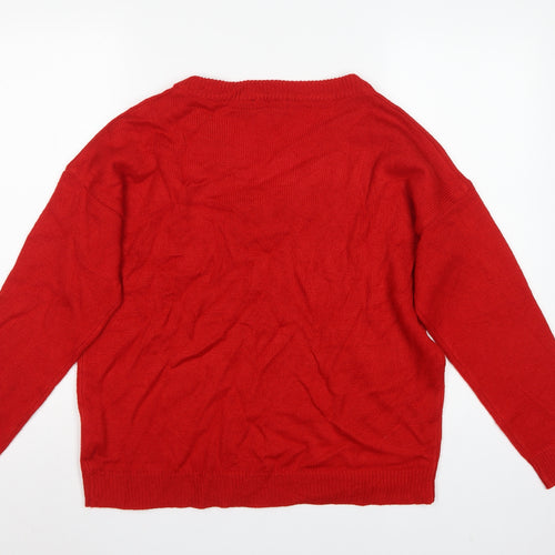 Brave Soul Women’s Red V-Neck Acrylic Knit Pullover Jumper L