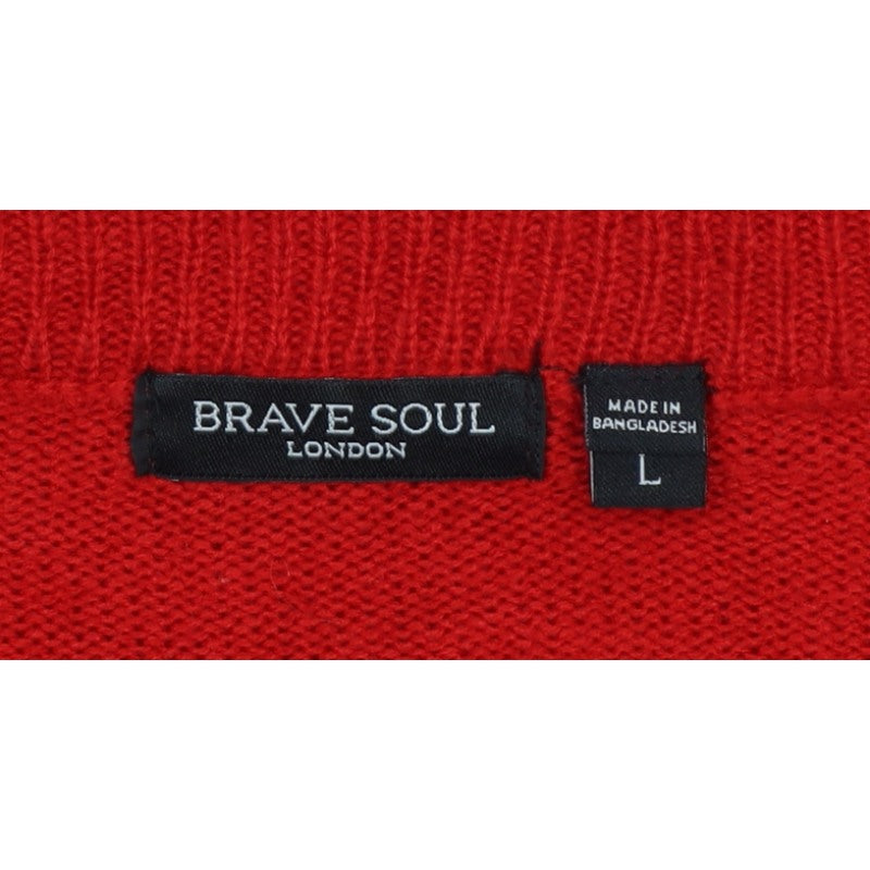 Brave Soul Women’s Red V-Neck Acrylic Knit Pullover Jumper L