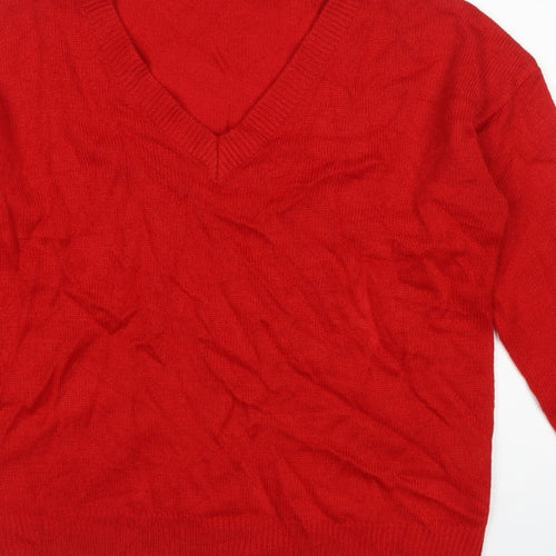 Brave Soul Women’s Red V-Neck Acrylic Knit Pullover Jumper L