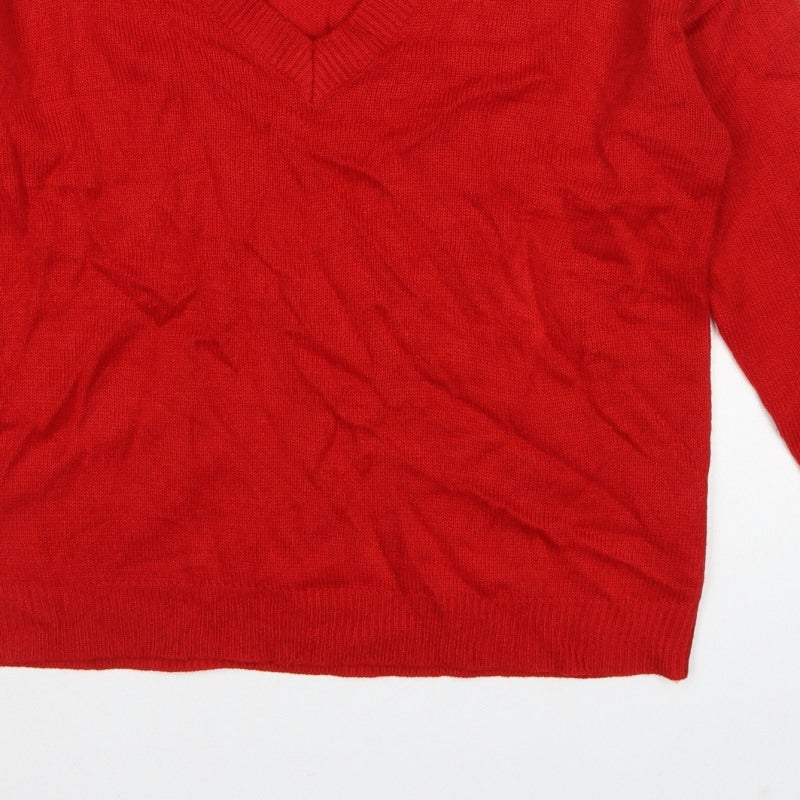 Brave Soul Women’s Red V-Neck Acrylic Knit Pullover Jumper L