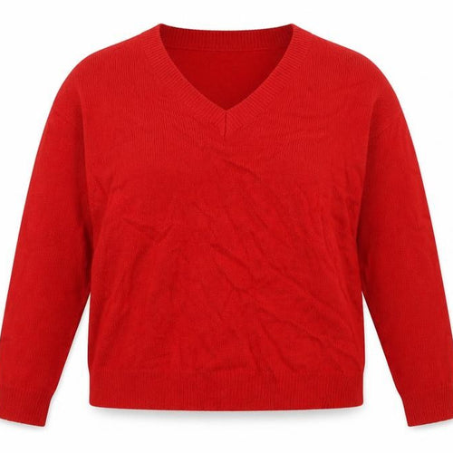 Brave Soul Women’s Red V-Neck Acrylic Knit Pullover Jumper L