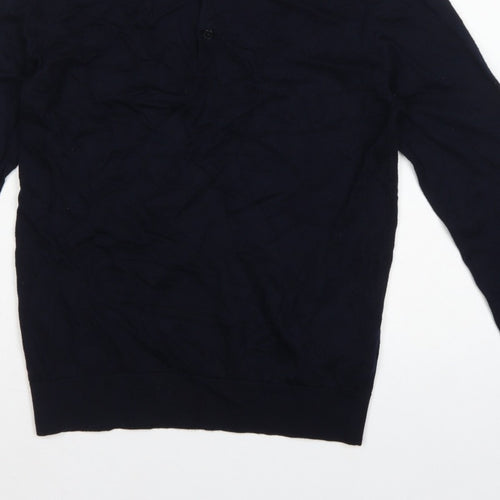Autograph Men’s Blue M Merino Wool Collared Henley Jumper