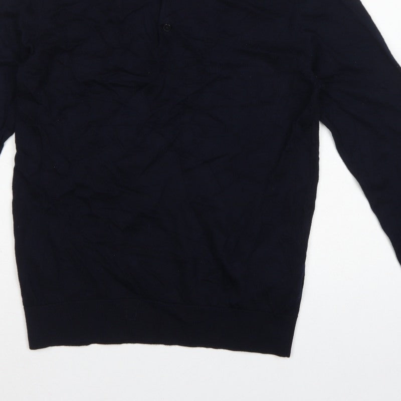 Autograph Men’s Blue M Merino Wool Collared Henley Jumper