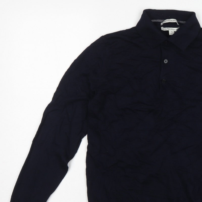 Autograph Men’s Blue M Merino Wool Collared Henley Jumper