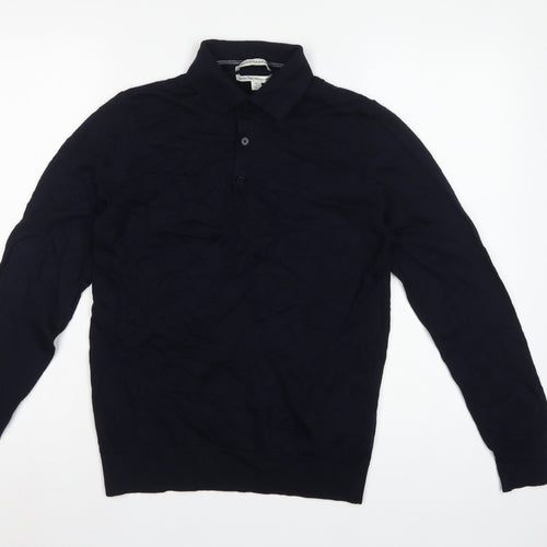 Autograph Men’s Blue M Merino Wool Collared Henley Jumper
