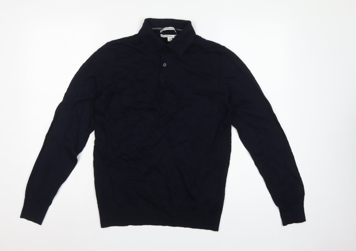 Autograph Men’s Blue M Merino Wool Collared Henley Jumper