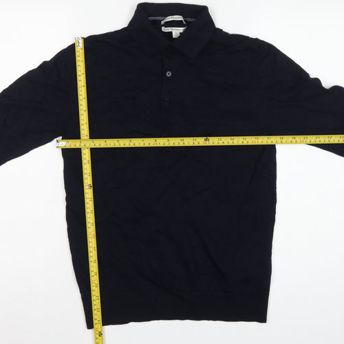 Autograph Men’s Blue M Merino Wool Collared Henley Jumper