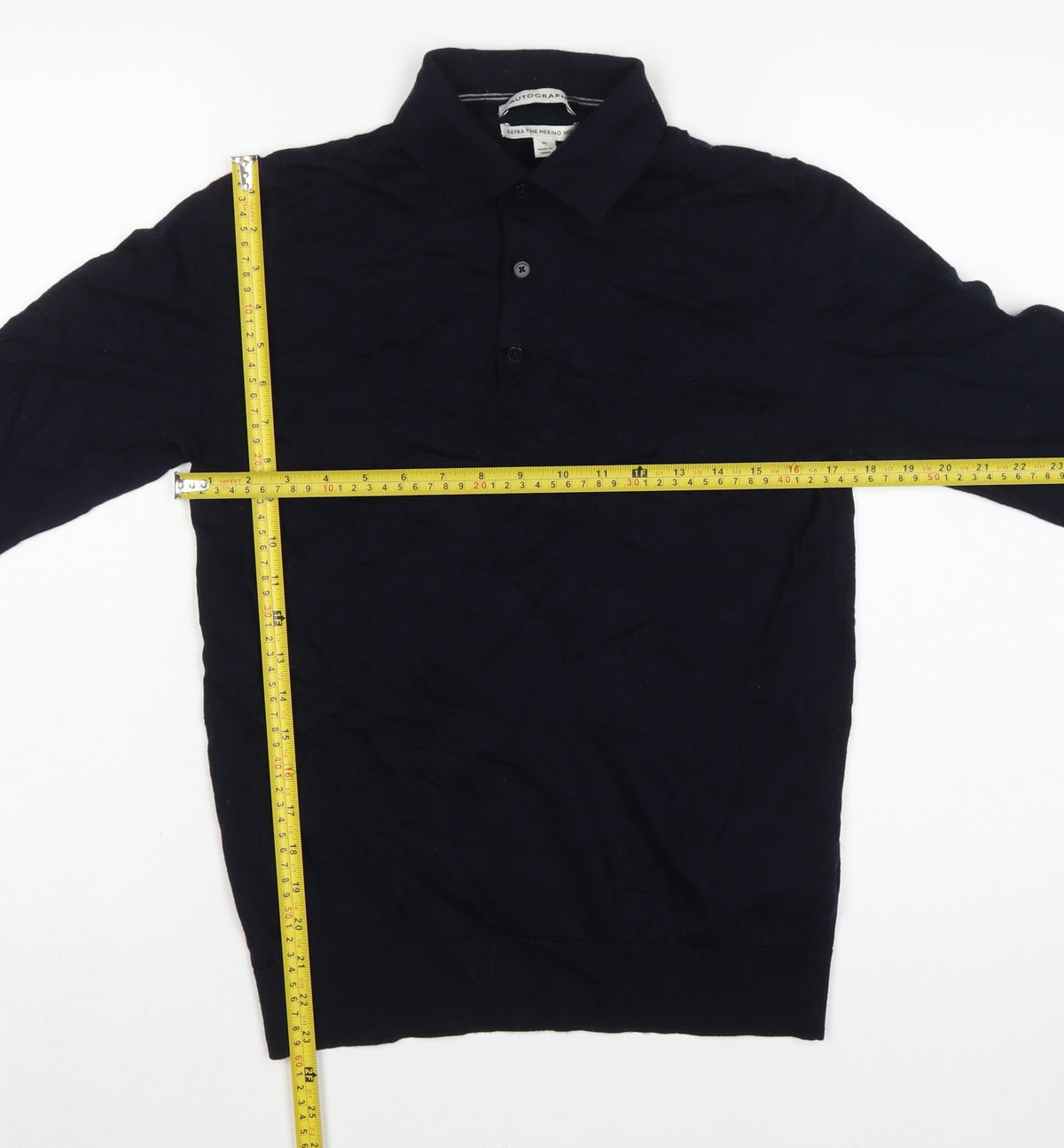 Autograph Men’s Blue M Merino Wool Collared Henley Jumper