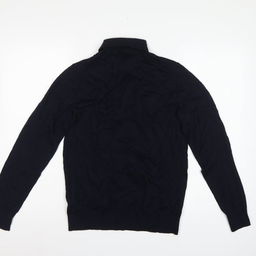 Autograph Men’s Blue M Merino Wool Collared Henley Jumper