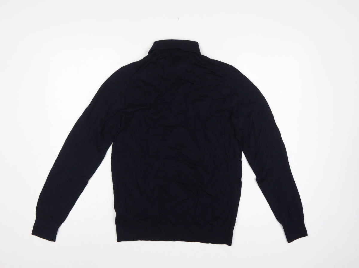 Autograph Men’s Blue M Merino Wool Collared Henley Jumper