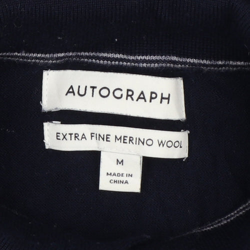 Autograph Men’s Blue M Merino Wool Collared Henley Jumper