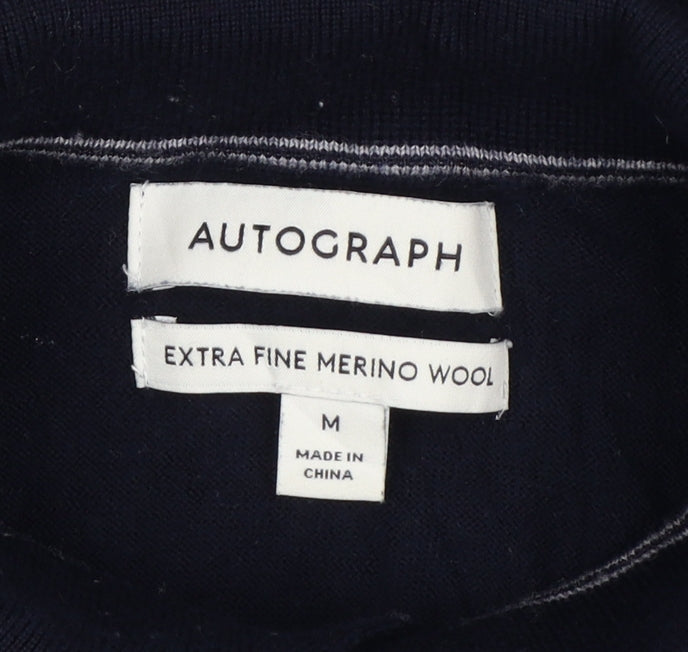 Autograph Men’s Blue M Merino Wool Collared Henley Jumper