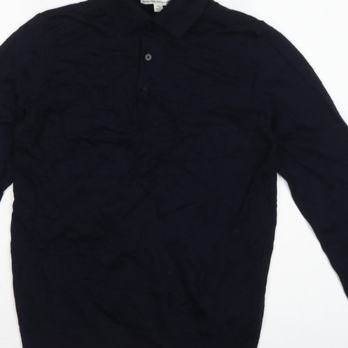 Autograph Men’s Blue M Merino Wool Collared Henley Jumper