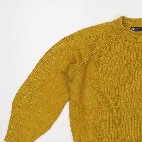 Marks and Spencer Women Yellow M High Neck Rib Knit Pullover Jumper