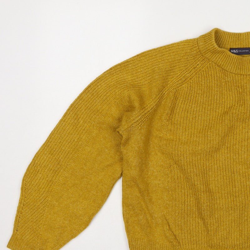 Marks and Spencer Women Yellow M High Neck Rib Knit Pullover Jumper