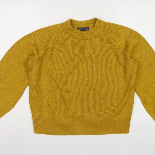 Marks and Spencer Women Yellow M High Neck Rib Knit Pullover Jumper