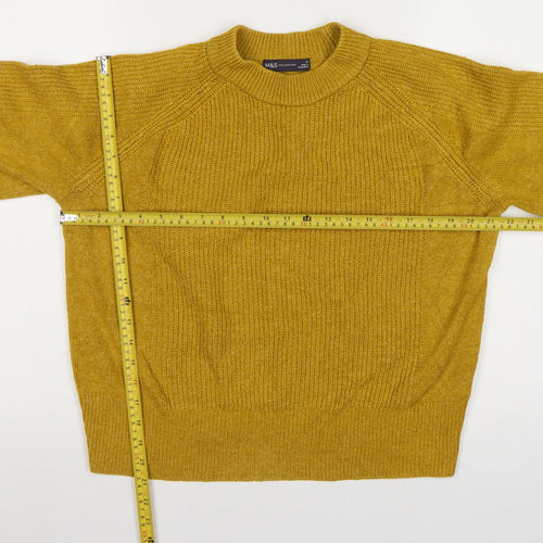 Marks and Spencer Women Yellow M High Neck Rib Knit Pullover Jumper