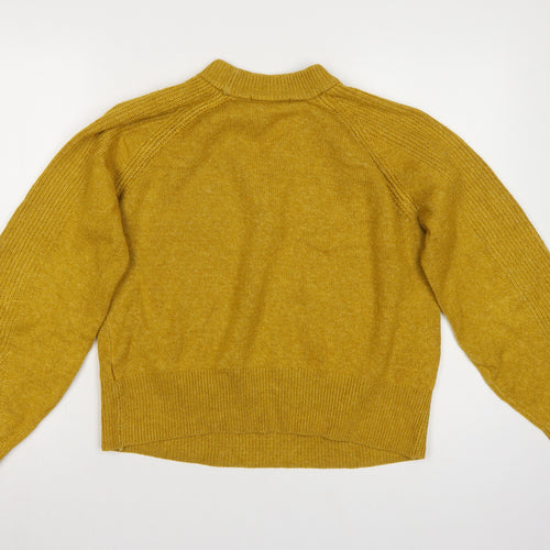 Marks and Spencer Women Yellow M High Neck Rib Knit Pullover Jumper