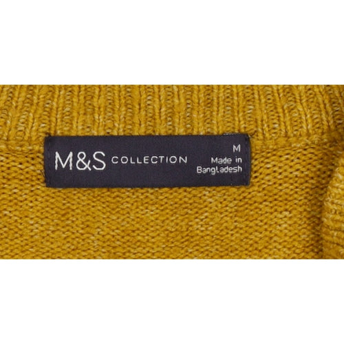 Marks and Spencer Women Yellow M High Neck Rib Knit Pullover Jumper