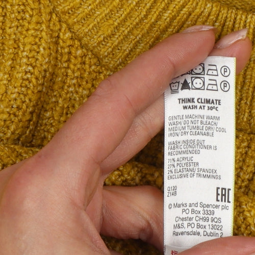 Marks and Spencer Women Yellow M High Neck Rib Knit Pullover Jumper