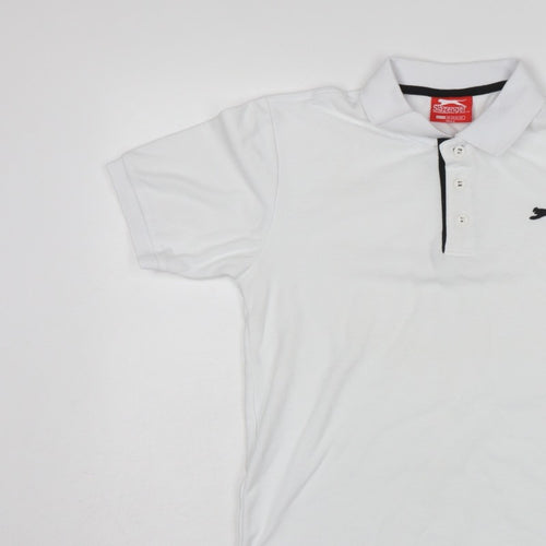 Slazenger Men's White XS Polo Shirt Logo Contrast Trim Short Sleeve