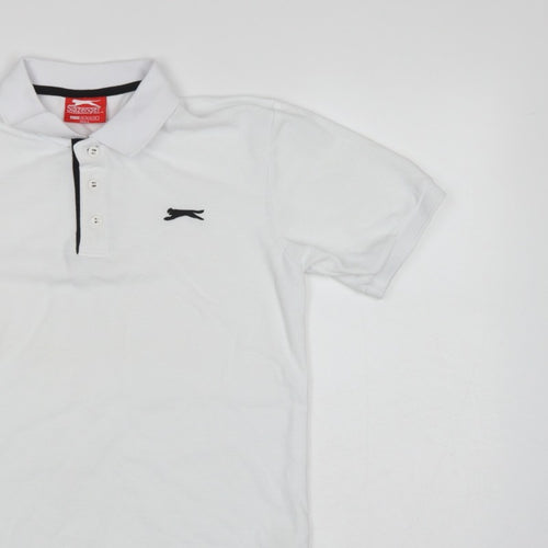 Slazenger Men's White XS Polo Shirt Logo Contrast Trim Short Sleeve