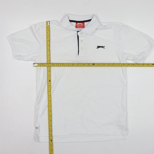 Slazenger Men's White XS Polo Shirt Logo Contrast Trim Short Sleeve