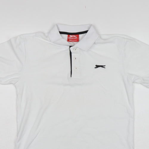 Slazenger Men's White XS Polo Shirt Logo Contrast Trim Short Sleeve