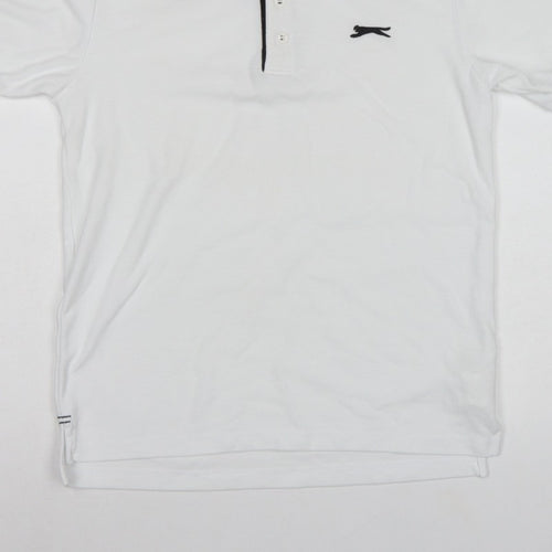 Slazenger Men's White XS Polo Shirt Logo Contrast Trim Short Sleeve