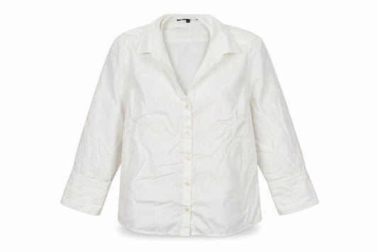 Jaeger Women Ivory UK 12 Cotton Collared Long Sleeve Button-Up Shirt
