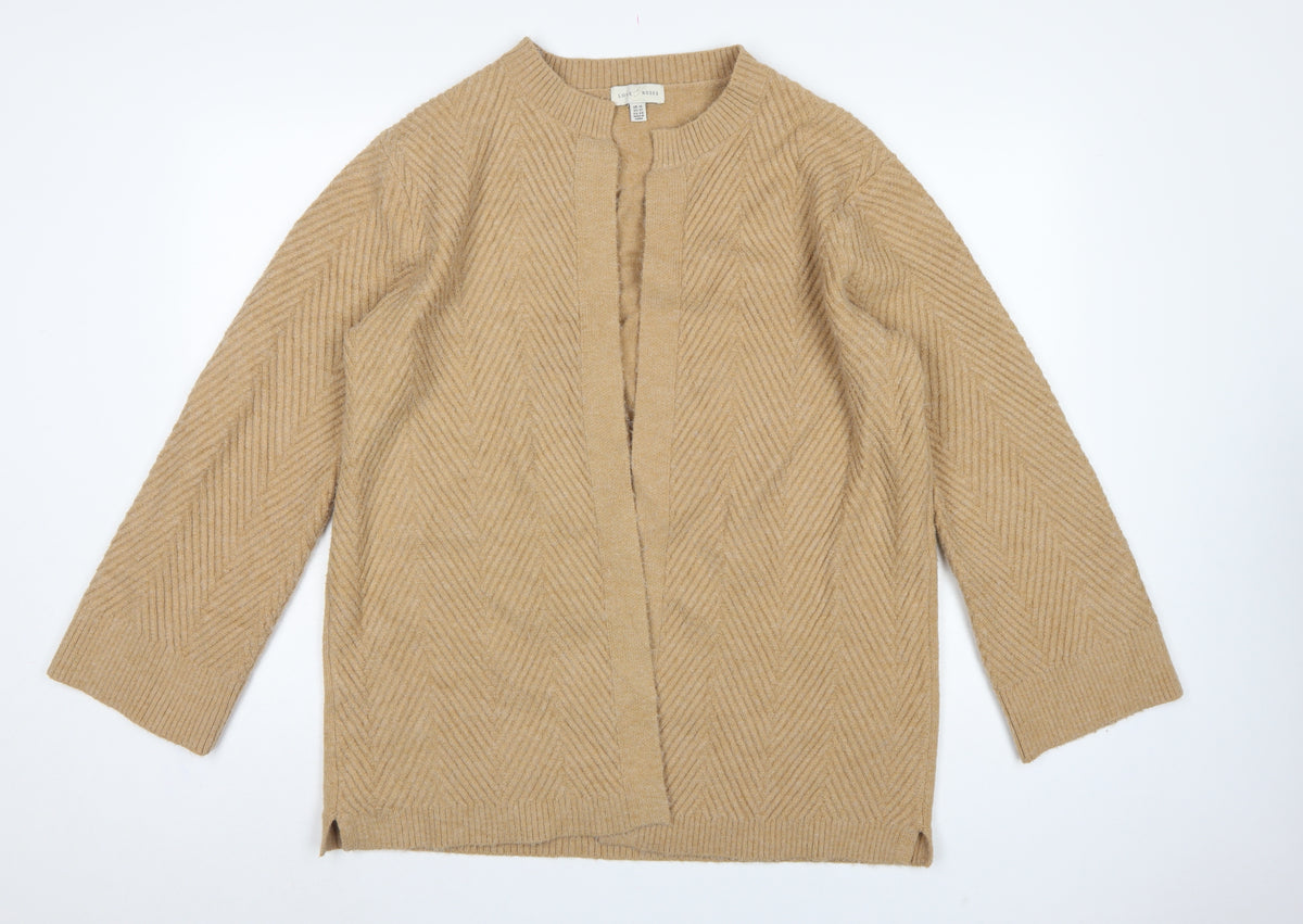 Love & Roses Women Beige UK 16 Open Herringbone Knit Cardigan
