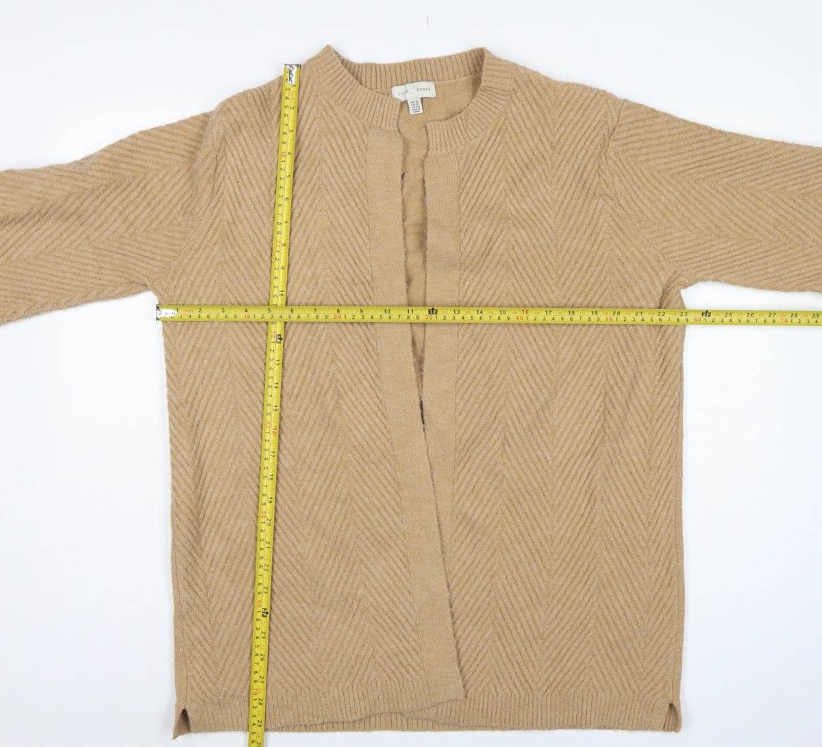 Love & Roses Women Beige UK 16 Open Herringbone Knit Cardigan