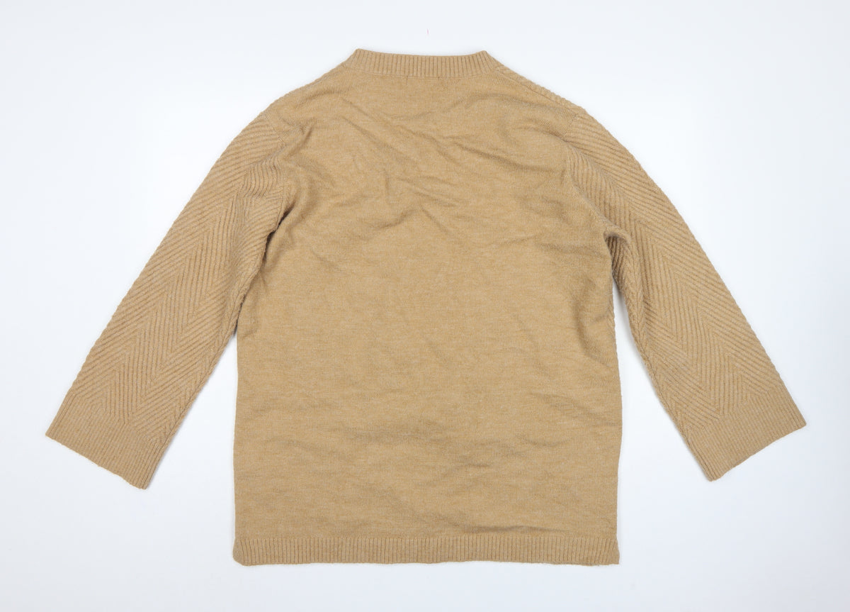 Love & Roses Women Beige UK 16 Open Herringbone Knit Cardigan