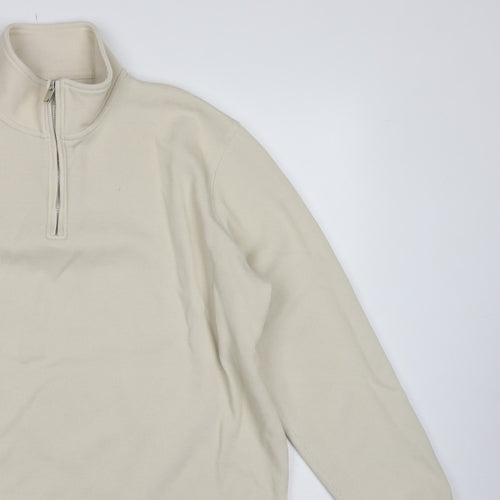 Marks and Spencer Men’s Beige XL 1/4 Zip High Neck Sweatshirt