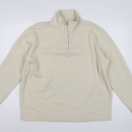 Marks and Spencer Men’s Beige XL 1/4 Zip High Neck Sweatshirt