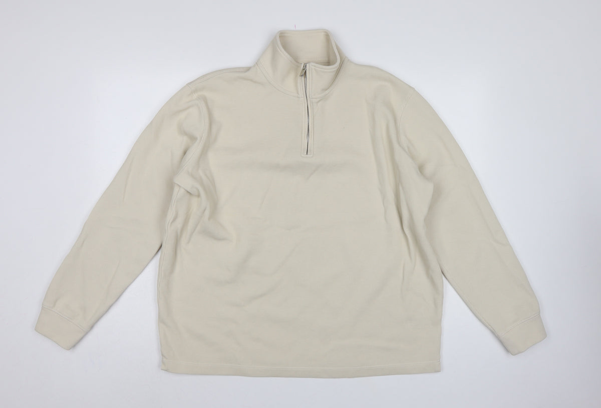 Marks and Spencer Men’s Beige XL 1/4 Zip High Neck Sweatshirt