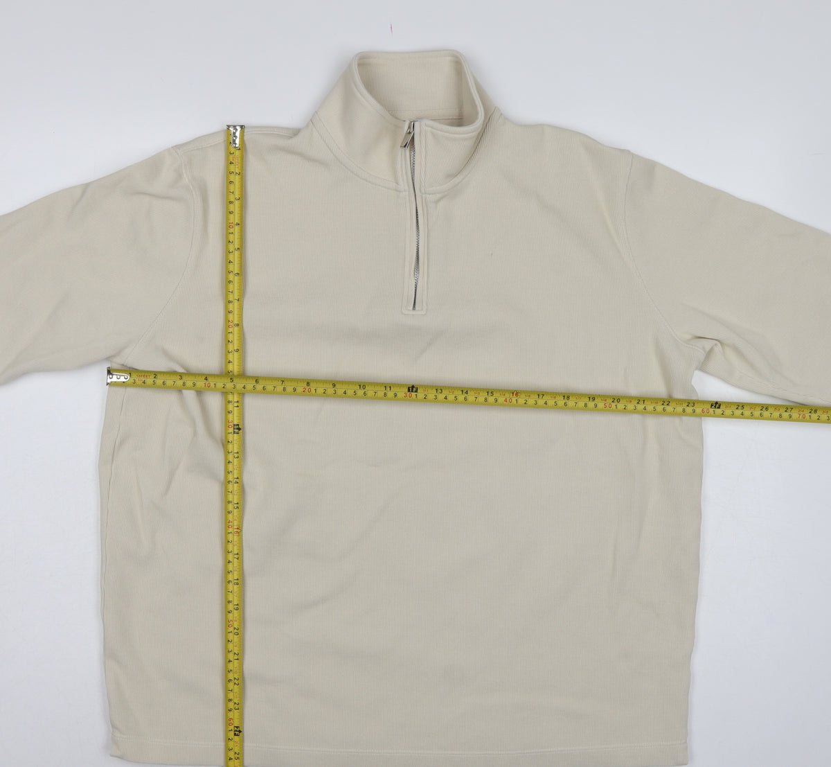 Marks and Spencer Men’s Beige XL 1/4 Zip High Neck Sweatshirt