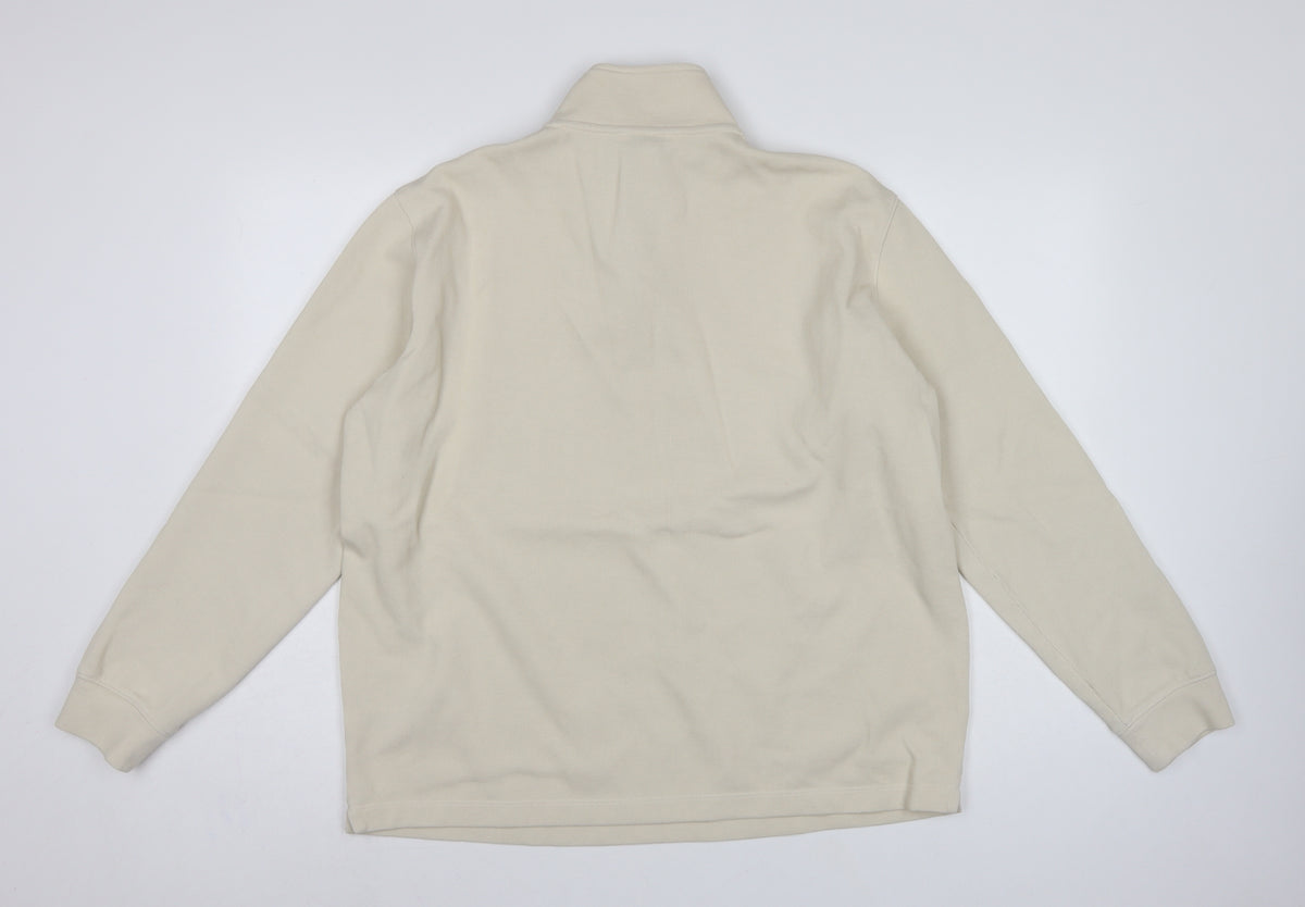 Marks and Spencer Men’s Beige XL 1/4 Zip High Neck Sweatshirt
