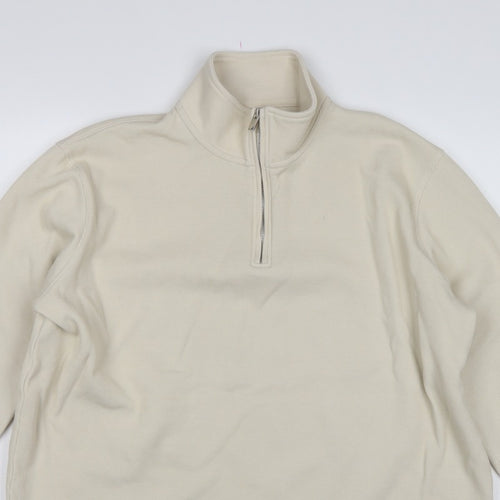 Marks and Spencer Men’s Beige XL 1/4 Zip High Neck Sweatshirt